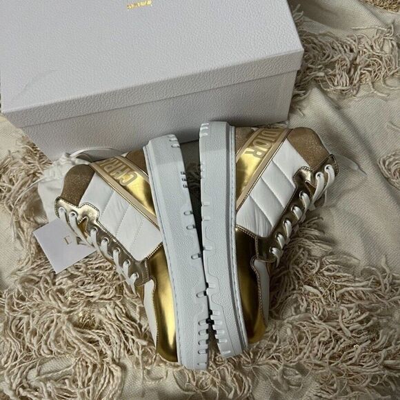CHRISTIAN DIOR D-Player High Top Sneakers White & Gold - Picture 6 of 10